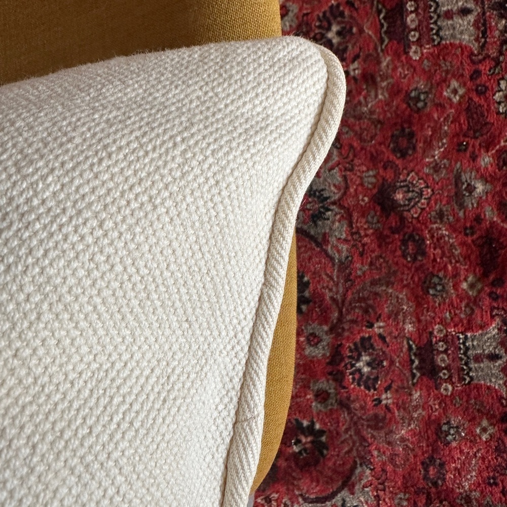 Lauren Ralph Lauren Ivory Textured Pillow 20” Square Zipper Down LRL Monogram - Picture 6 of 10